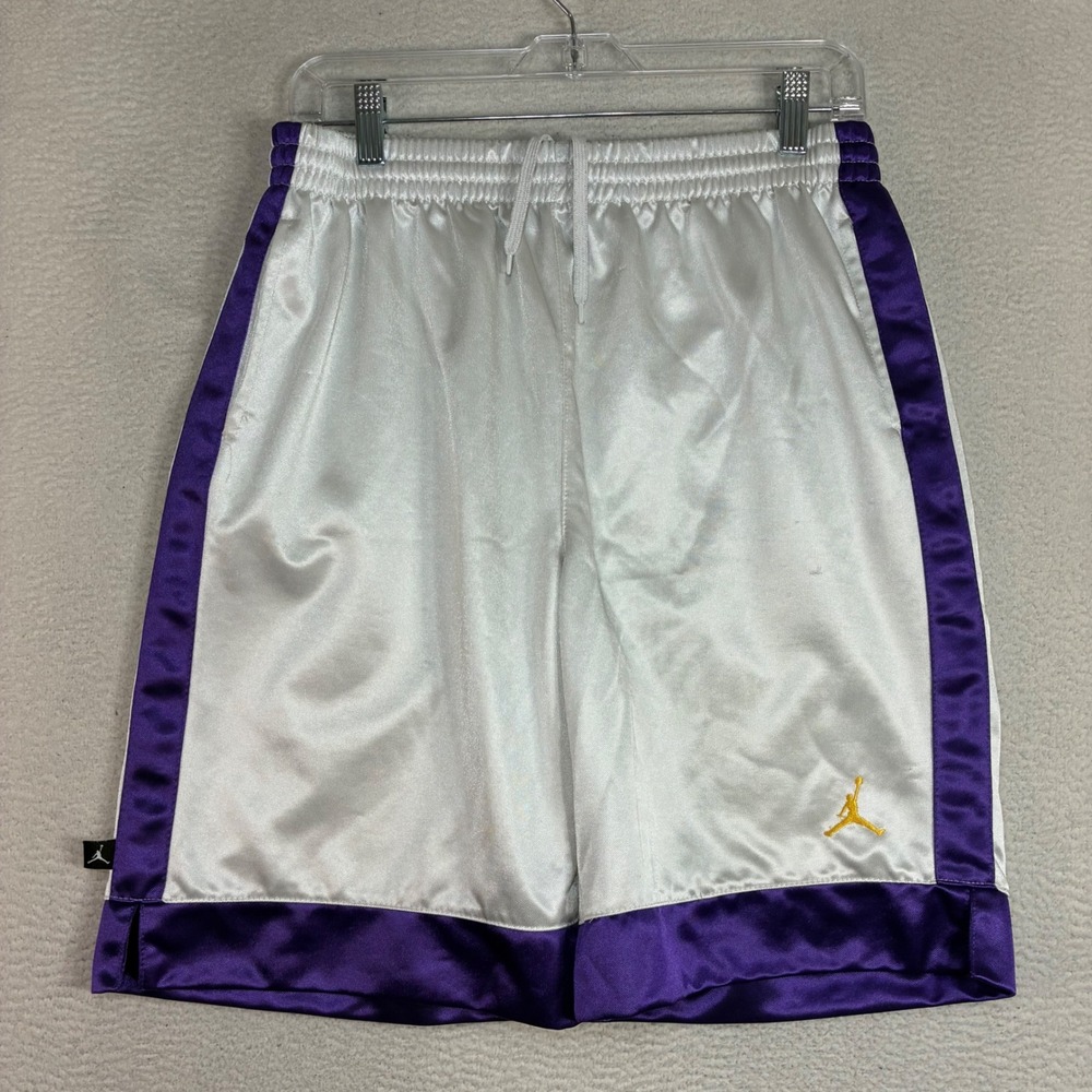 Y2K Jordan Baggy Basketball Shorts Men L White Purple Dazzle Silky Lakers Y2K